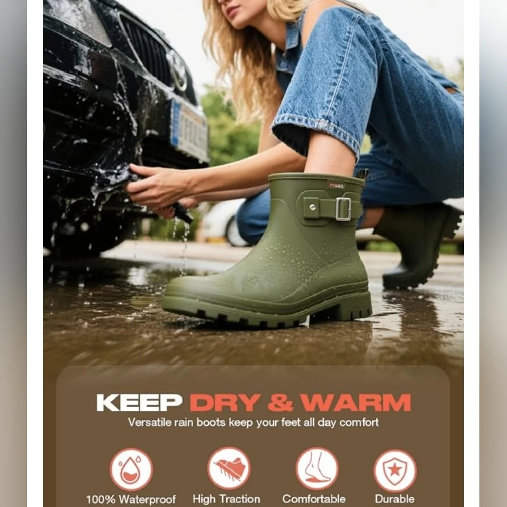 HISEA Women's Short Waterproof Rain Boots - Black